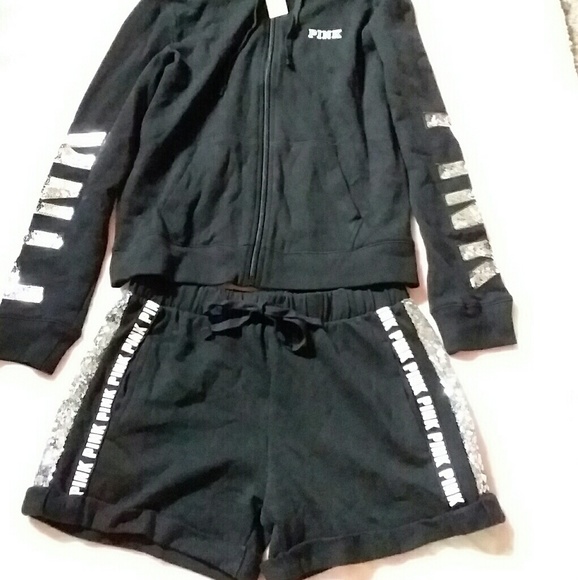 HTF VS Pink Bling Hoodie & Shorts Set - Picture 2 of 8